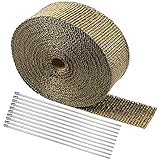 Arespark Hitzeschutzband Auspuff, 5M Titan Hitzeschutzband aus Basaltfaser, Golden Auspuffband mit...