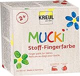 KREUL 28400 - Mucki leuchtkräftige Stoff - Fingerfarbe, 4 x 150 ml, gelb, rot, blau, grün,...