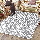 CC Teppich In-Outdoor Wetterfest - Grau-Weiß - 160x230cm -Modernes Design Raute-Gitter Wetterfeste...