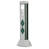 REV Gartensteckdose GreenCraft - 2-Fach Steckdosensäule mit Zeitschaltuhr, 51cm Höhe, IP44...