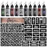 STIGMA Temporäres Tattoo Kit 10 Flaschen Farbtinten, 84 Stück Schablonen Kit für Körperfarbe DIY...