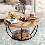 Tribesigns Runde Couchtisch, Industrial 2-Tier-Kreis Couchtisch mit Lagerung Regale, Moderne...