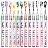 Owelth 12 Farben 3D Nagellack Stift Set, Nagelkunststift DIY Linie Nagelkunst Graffiti, Nagelspitze...