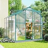 Gewächshaus, Aluminium Treibhaus 190x253 cm mit Polycarbonat-Platten, Schiebetür und Dachfenster,...