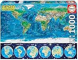 Educa - Puzzle 1000 Teile für Erwachsene | Weltkarte, Leuchtpuzzle, 1000 Teile Puzzle für...