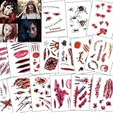 30 Blätt Halloween Tattoo Narben, Halloween Gesicht Schminke Wirkende Narben Wunden Tattoo...