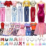 28 Stück Kleidung und Zubehör kompatibel mit Barbie Puppen 3 Fashion Kleider 3 Freizeitbekleidung...