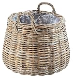 Kobolo Pflanzkorb Pflanzkübel rund XXL aus Rattan mit Folie ausgeschlagen - Grau - für Innen- und...