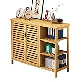 HIKUUER Bambus-Seitenschrank 100 x 35 x 80 cm Bodenschrank Aufbewahrungsschrank Bambus Hochschrank...