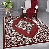 VIMODA Teppich Orientalisch Muster kurzflor Klassisch Wohnzimmer, Esszimer, Flur- Beige Rot,...