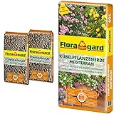 Floragard Blähton Tongranulat zur Drainage 2x5 L & Kübelpflanzenerde mediterran 40 L - Spezialerde...