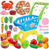 BUYGER Einkaufswagen für Kinder Küchenspielzeug Schneiden Obst und Gemüse Lebensmittel Spielzeug,...