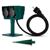 REV Gartensteckdose mit Erdspieß - 4-fach Außensteckdose, IP44 Spritzwasserschutz, 1,4m...