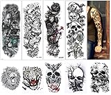 9 Blätter Temporäre Totenkopf Tattoos Schädel Tattoo Vollenarm Klebetattoos