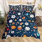 PUOJIEAT Bettwäsche 135x200 Ballsport Weich Mikrofaser Bettwäsche-Sets Sportthema Bettbezug mit 1...