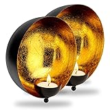 ZEYA Wand Teelichthalter 2er Set, Ø 15 cm, Wandteelichthalter schwarz Gold Metall, Wanddeko...